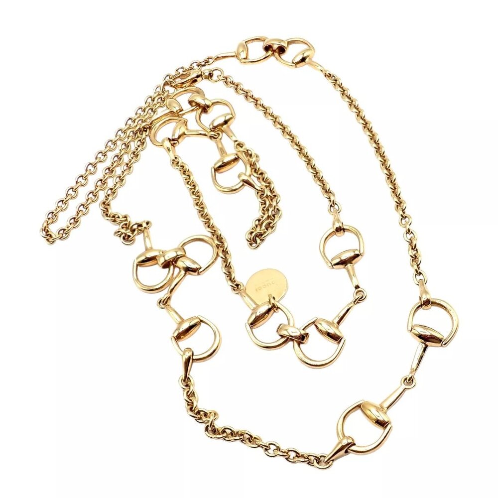Rare! Authentic Gucci 18k Yellow Gold Horsebit 34.5" Long Chain Sautoir Necklace - Picture 4 of 11